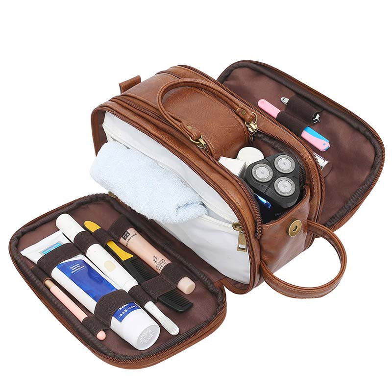 Men's Leather Hanging Toiletry Bag – Travel Wash Bag & Dopp Kit Organiser