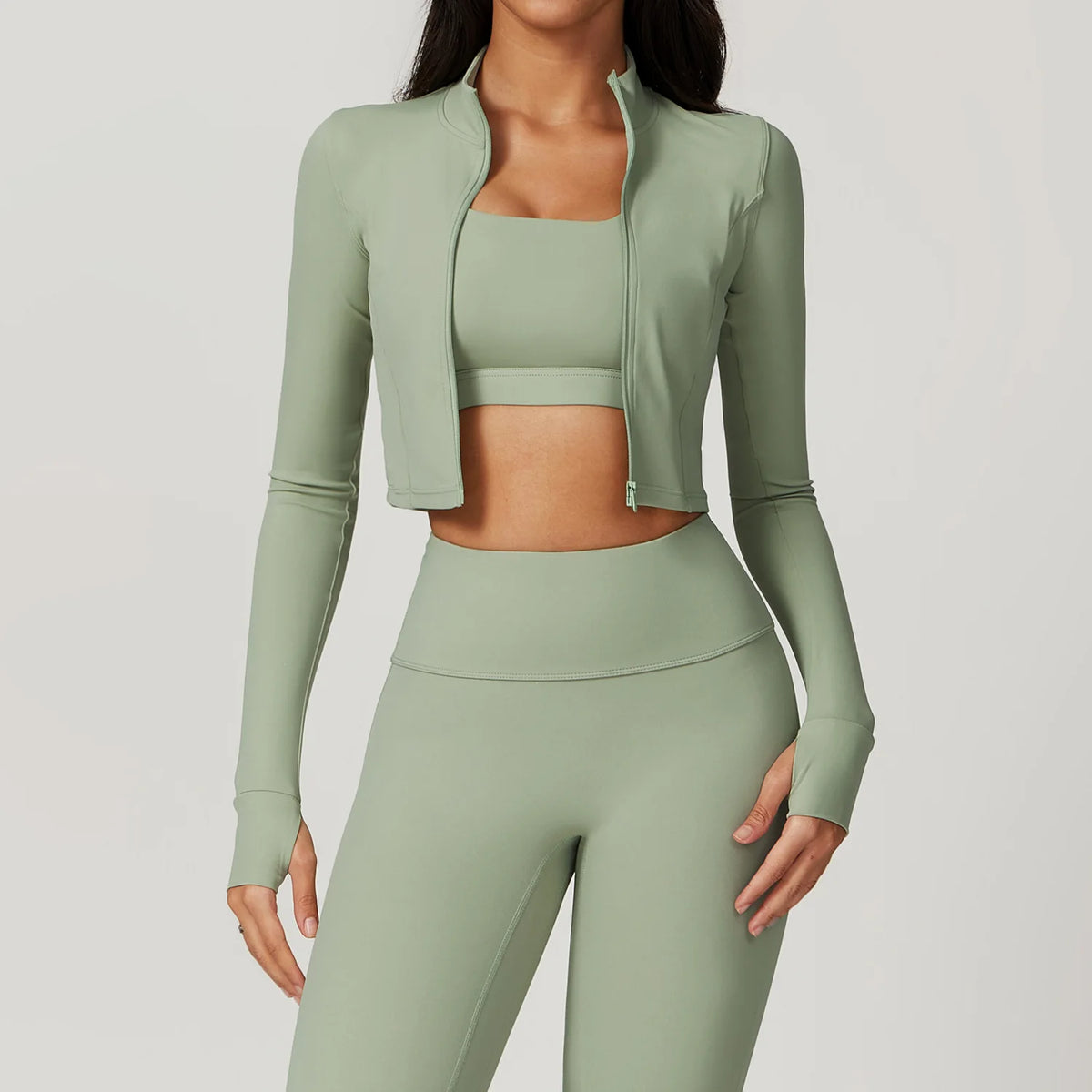 Buttery-Soft Gym Set Separates – Cropped Jacket, Sports Bra & Leggings