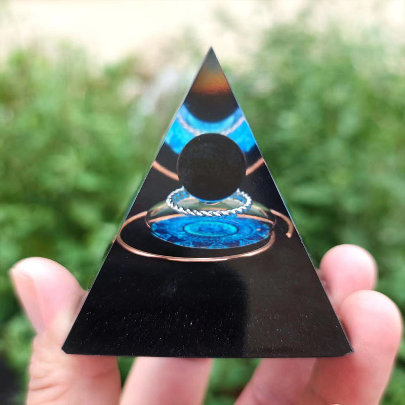 Orgone Crystal Pyramid – Resin Gemstone Chip Pyramid with Crystal Sphere for Meditation & Home Decor