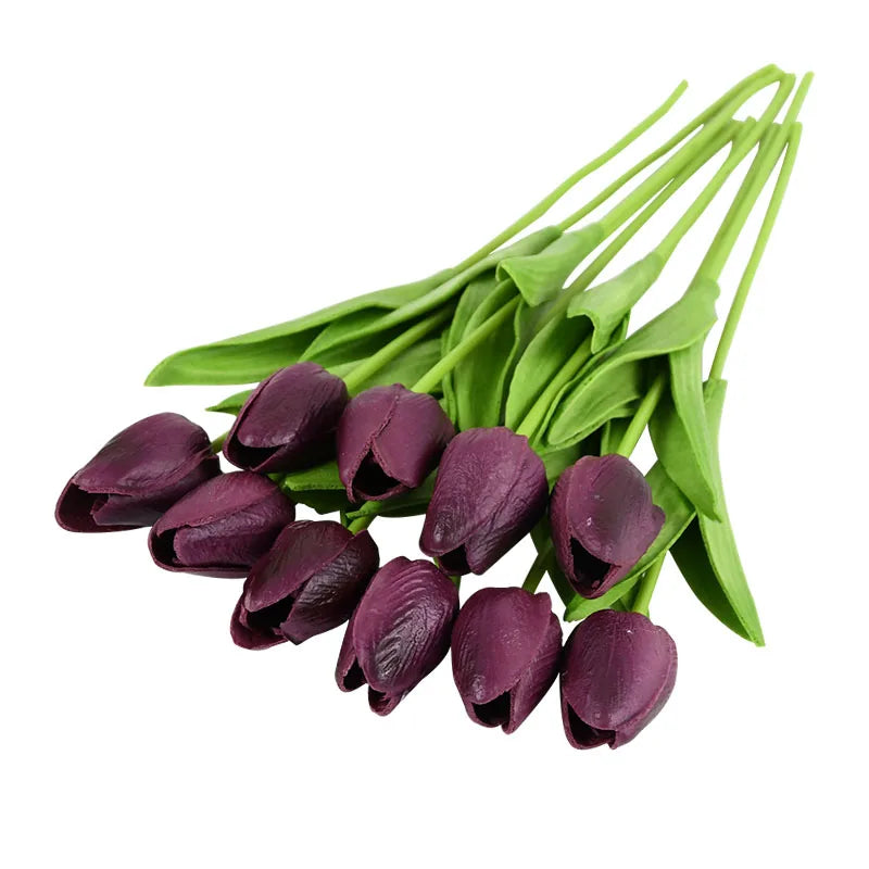Real-Touch Artificial Tulips Bouquet (10 Stems) – Lifelike Faux Flowers for Home & Wedding Decor