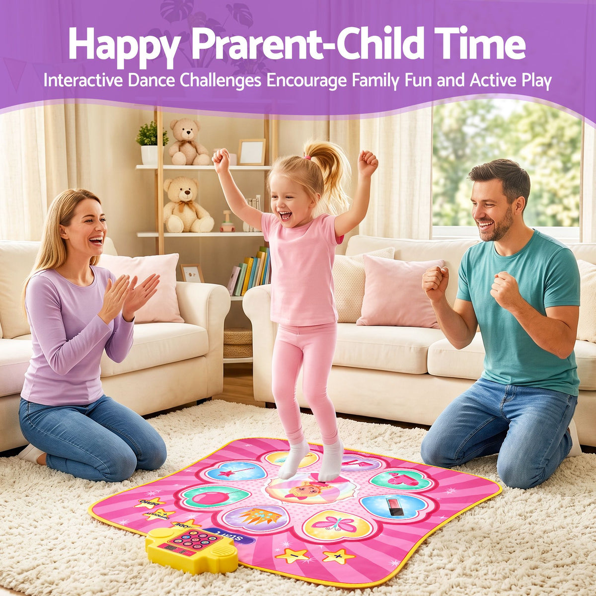 Foldable kids dance mat with volume control