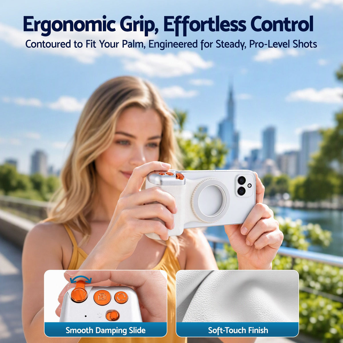 Phone photography grip with zoom control