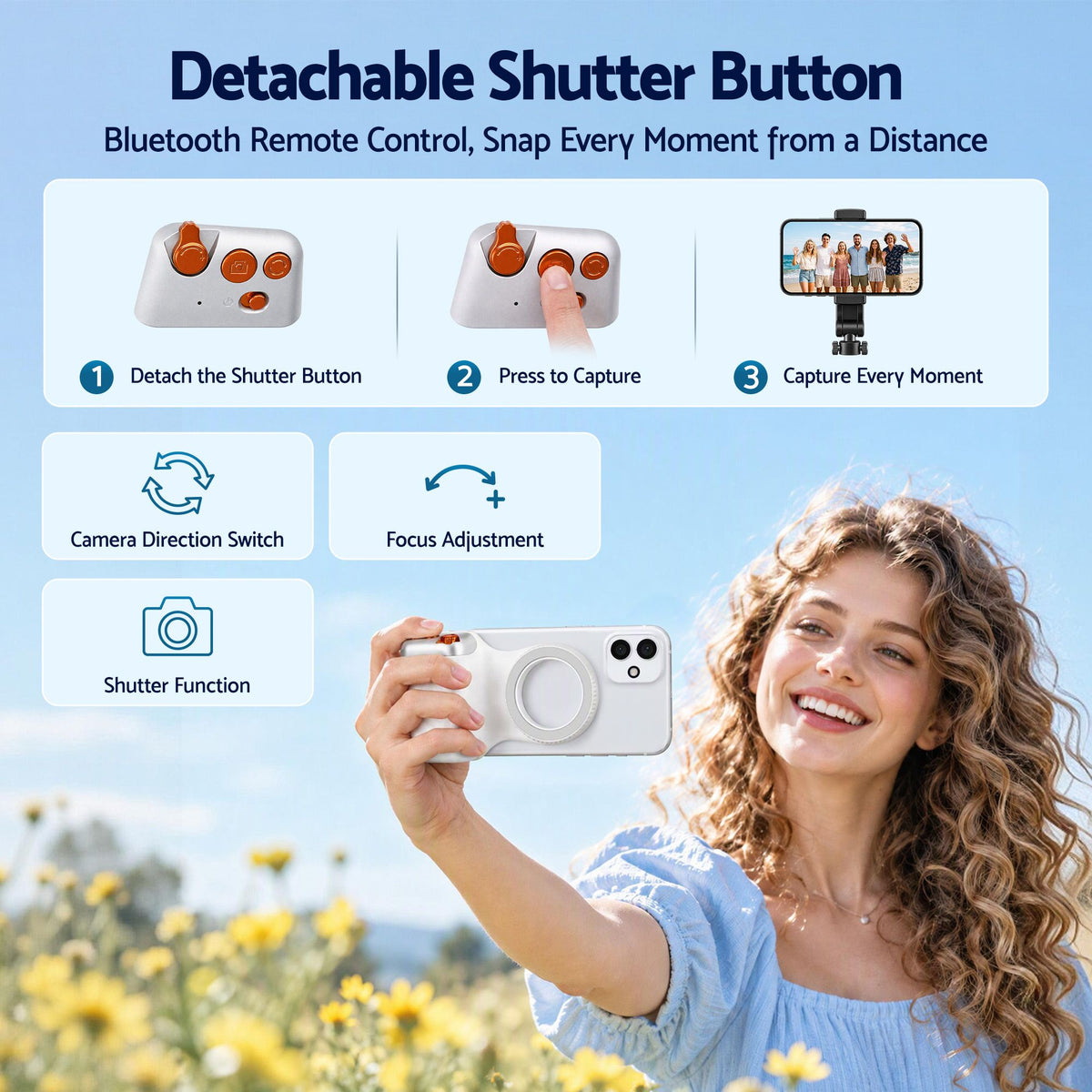 Selfie and travel phone camera grip
