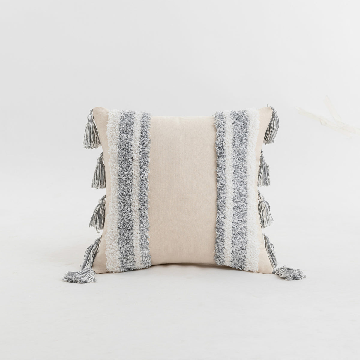 Boho Tufted Tassel Cushion Cover – Textured Cotton Linen Decorative Pillow Case