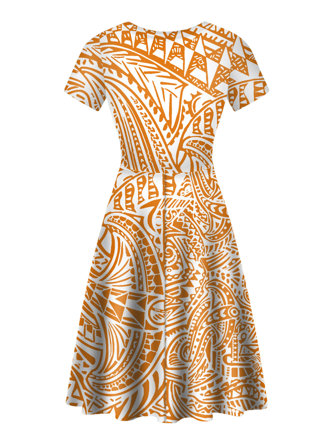 Polynesian Tribal Print Dress – Women's Short Sleeve Island-Style Casual Summer Dress, M–4XL