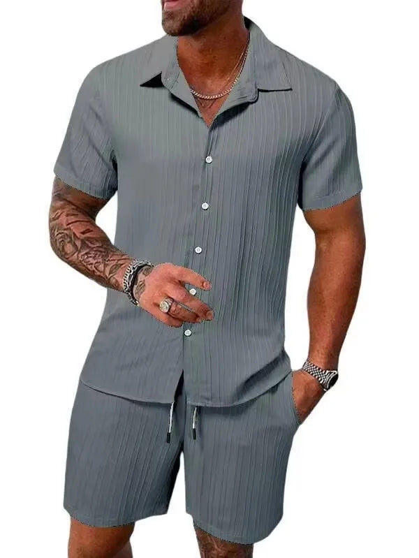 Men's Summer Shirt & Shorts Set – 2-Piece Short Sleeve Beach Outfit