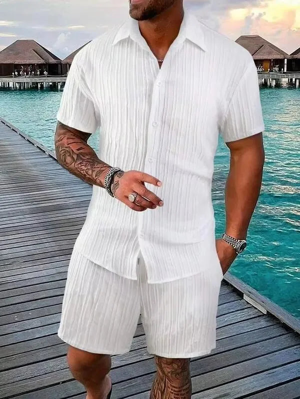 Men's Summer Shirt & Shorts Set – 2-Piece Short Sleeve Beach Outfit