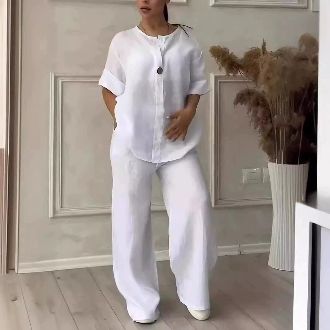 V-neck button collar lounge set