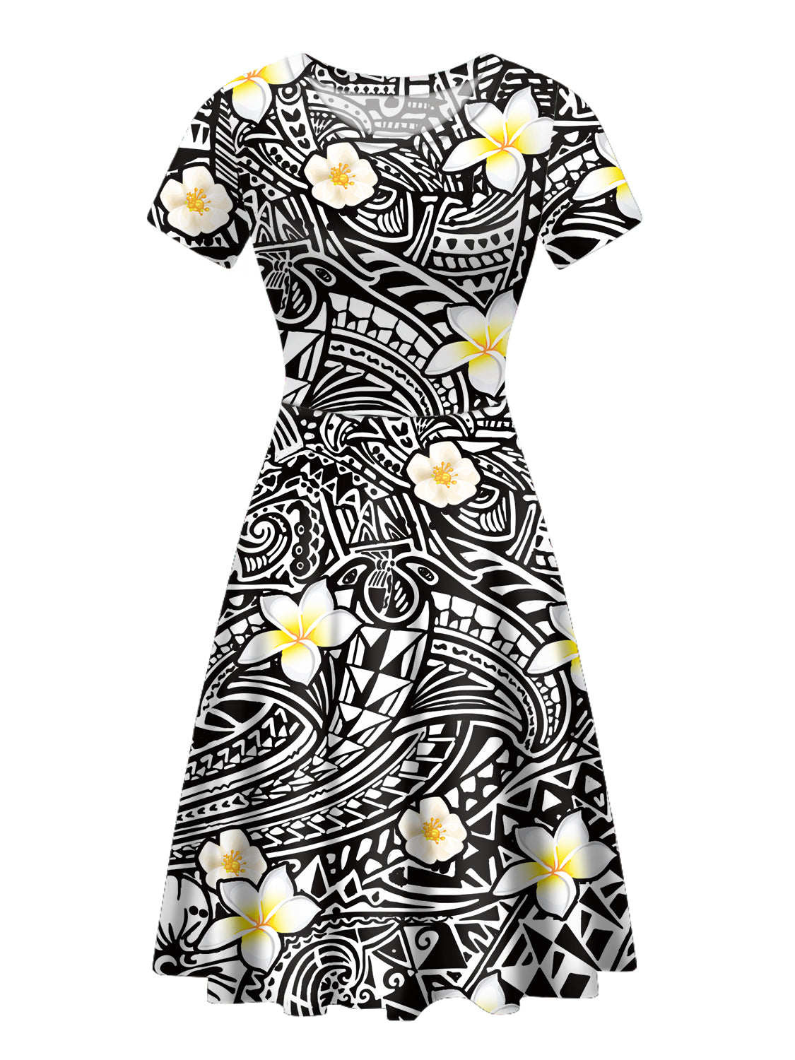 Hawaiian print dress back view