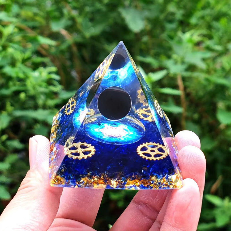Orgone Crystal Pyramid – Resin Gemstone Chip Pyramid with Crystal Sphere for Meditation & Home Decor