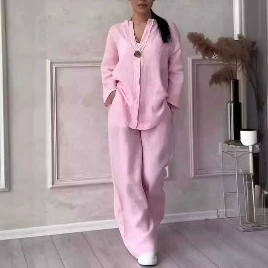Women's cotton two piece shirt and pants set