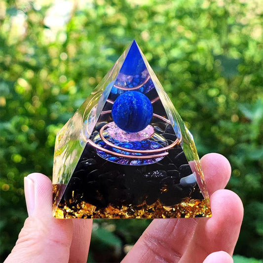 Orgone crystal pyramid with sphere