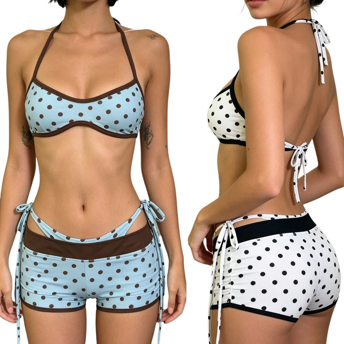 Y2K 3-piece bikini set with shorts