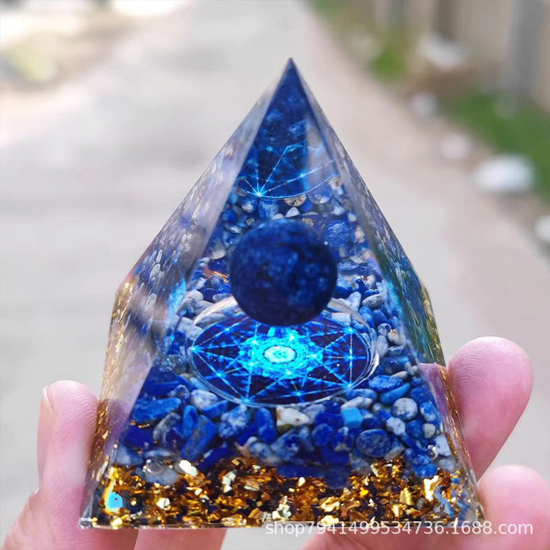 Orgone Crystal Pyramid – Resin Gemstone Chip Pyramid with Crystal Sphere for Meditation & Home Decor