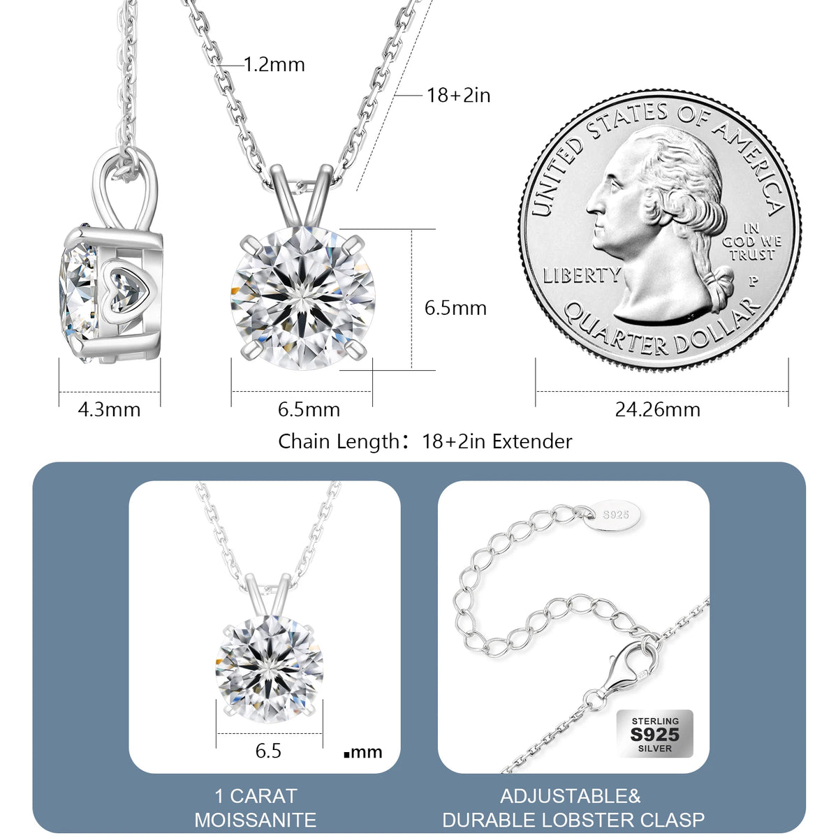 Moissanite Solitaire Heart Pendant Necklace – 925 Sterling Silver, 14K Gold Plated