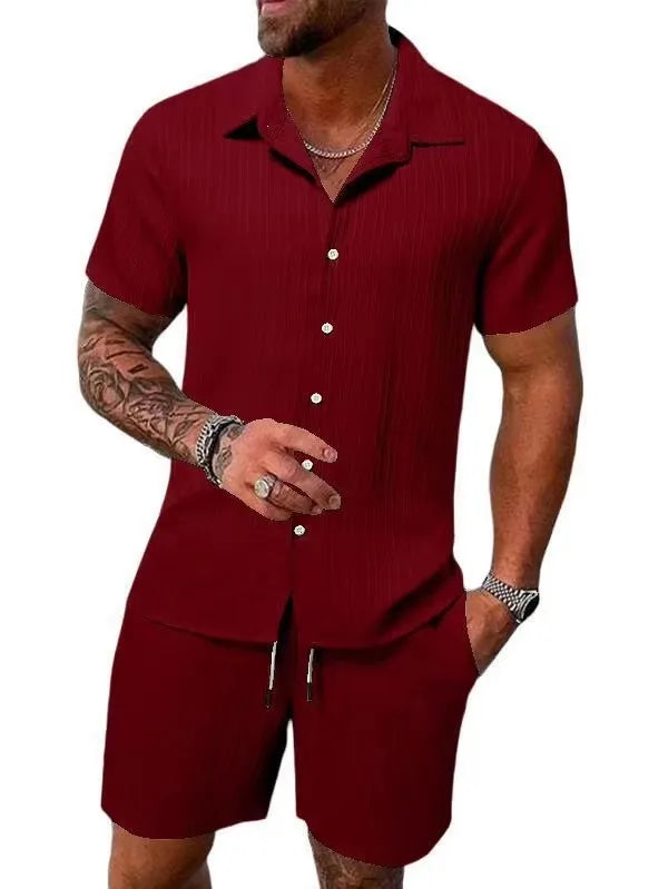 Men's Summer Shirt & Shorts Set – 2-Piece Short Sleeve Beach Outfit