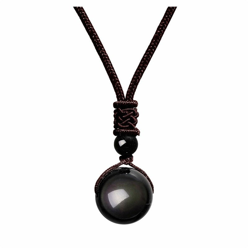 Natural Stone Rope Necklace – Amethyst, Tiger's Eye & Obsidian Healing Crystal Pendant