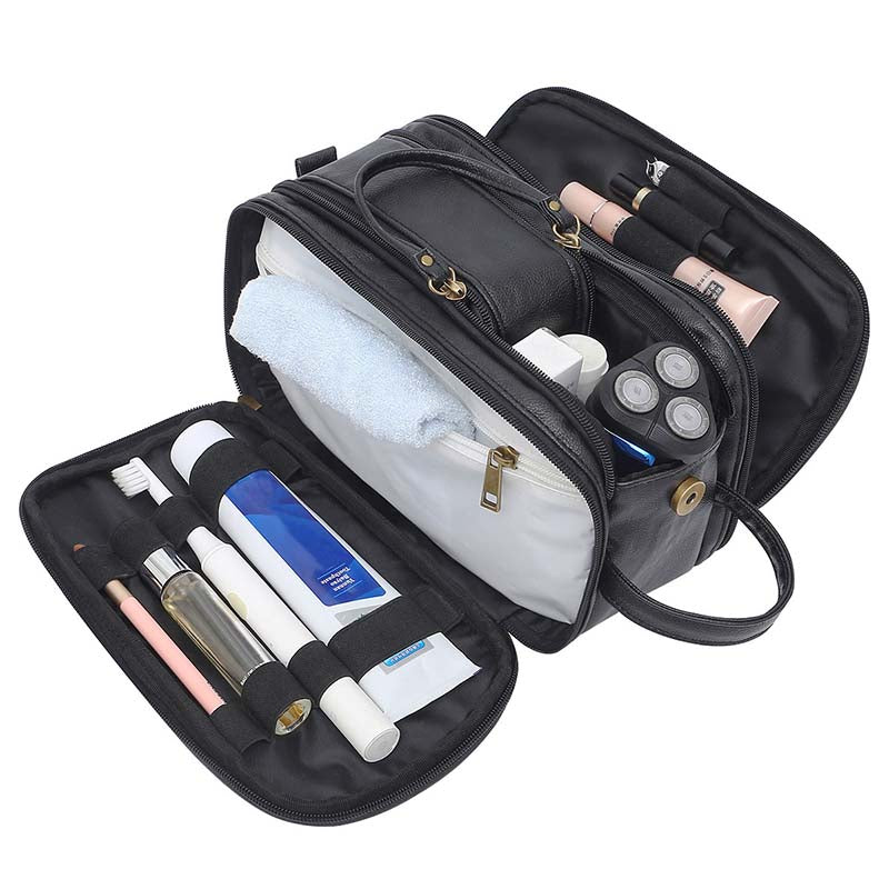 Men's Leather Hanging Toiletry Bag – Travel Wash Bag & Dopp Kit Organiser