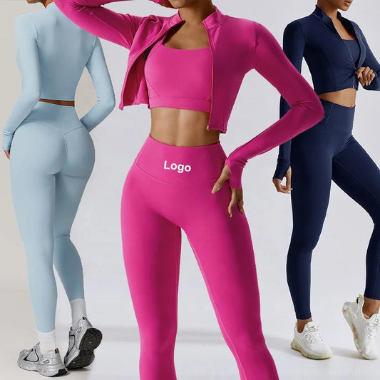 Women's gym set cropped jacket sports bra leggings