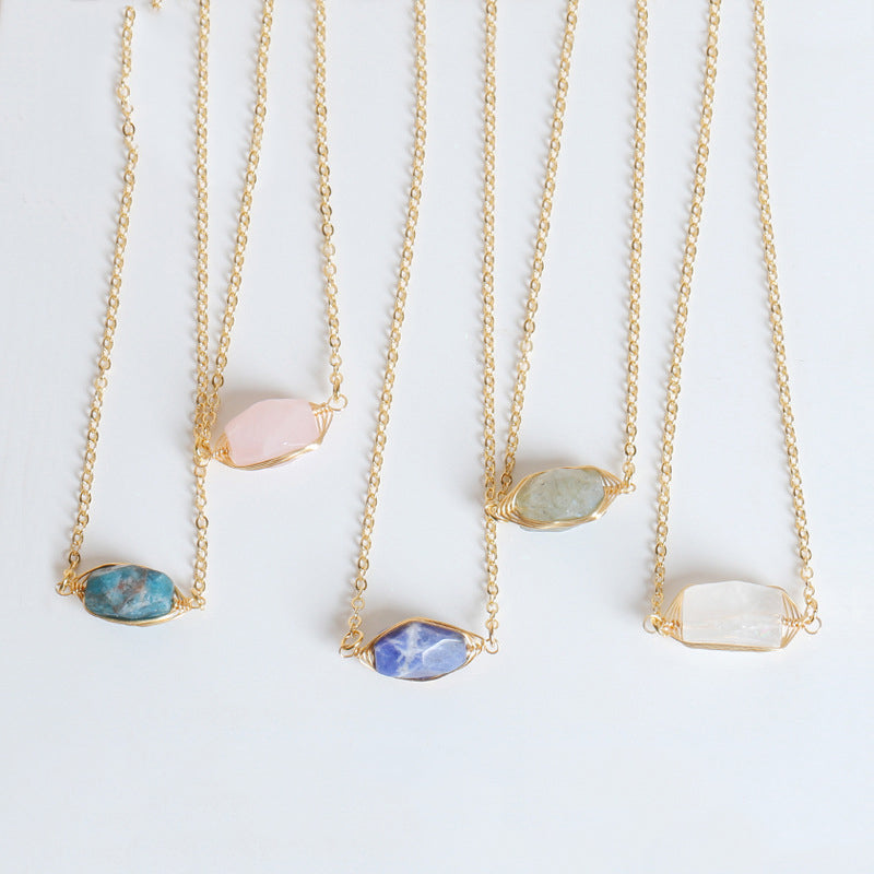 Raw crystal wire-wrapped gemstone necklace