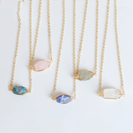 Raw crystal wire-wrapped gemstone necklace
