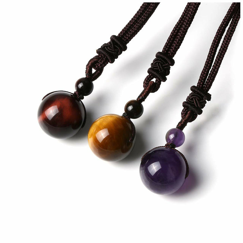 Natural stone rope necklace amethyst tiger eye