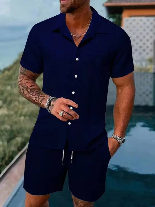 Men's Summer Shirt & Shorts Set – 2-Piece Short Sleeve Beach Outfit