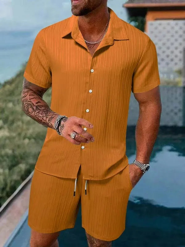 Men's Summer Shirt & Shorts Set – 2-Piece Short Sleeve Beach Outfit