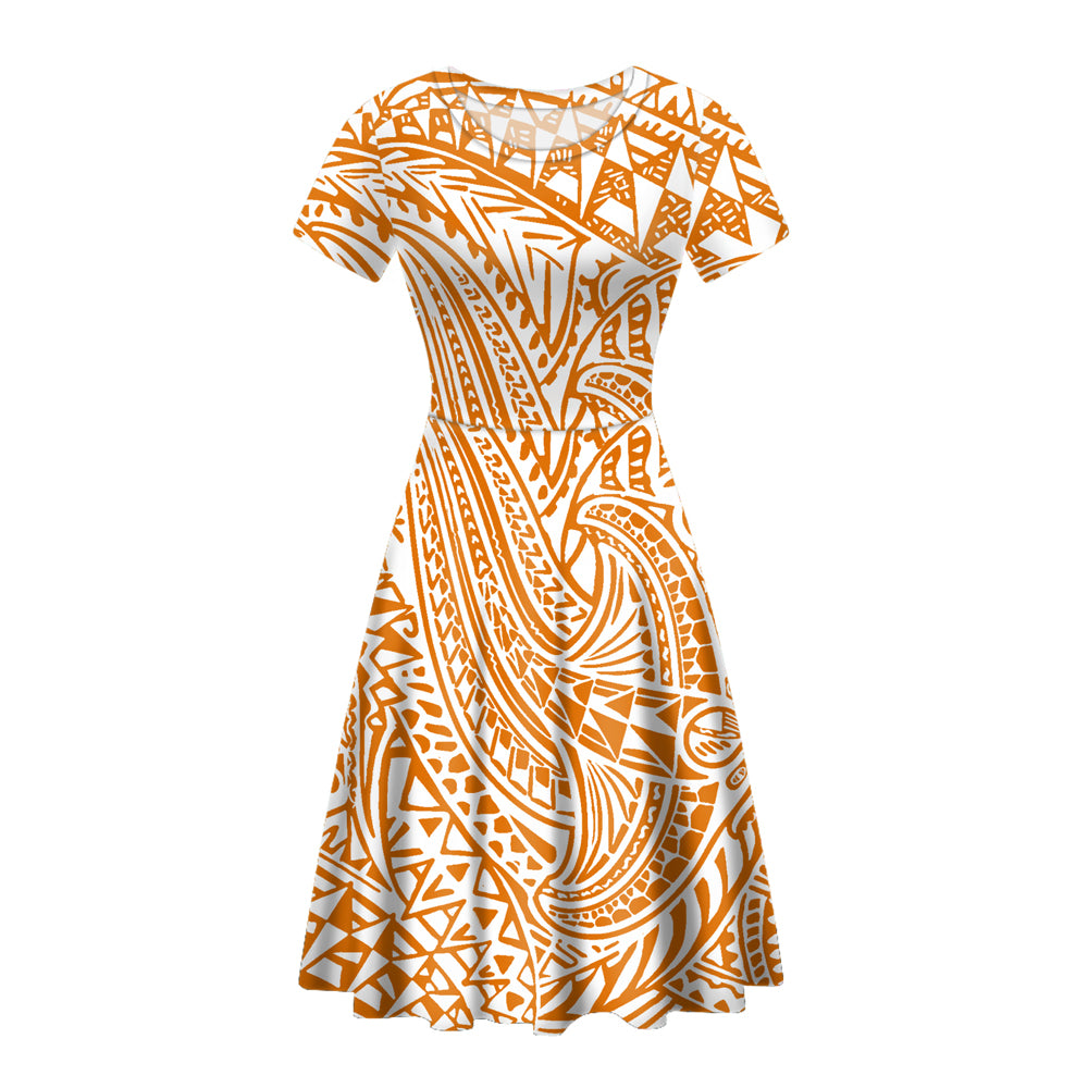 Polynesian tribal print short sleeve dress