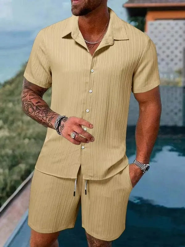 Men's Summer Shirt & Shorts Set – 2-Piece Short Sleeve Beach Outfit