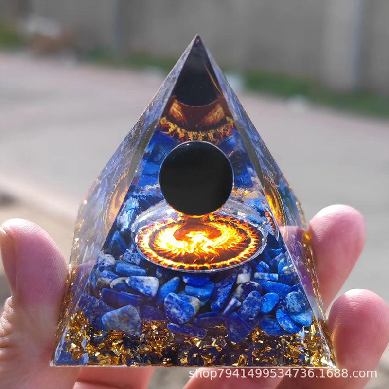 Orgone Crystal Pyramid – Resin Gemstone Chip Pyramid with Crystal Sphere for Meditation & Home Decor