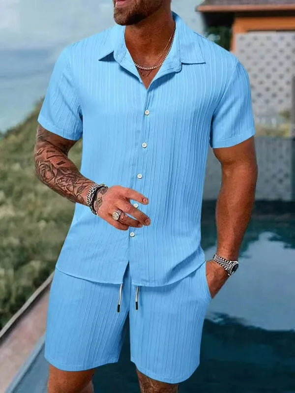 Men's Summer Shirt & Shorts Set – 2-Piece Short Sleeve Beach Outfit