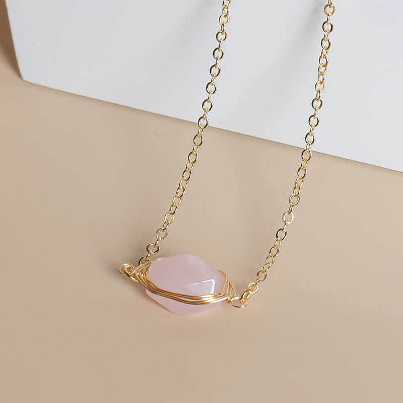 Raw Crystal Wire-Wrapped Necklace – Natural Gemstone Pendant (Rose Quartz, Clear Quartz & More)
