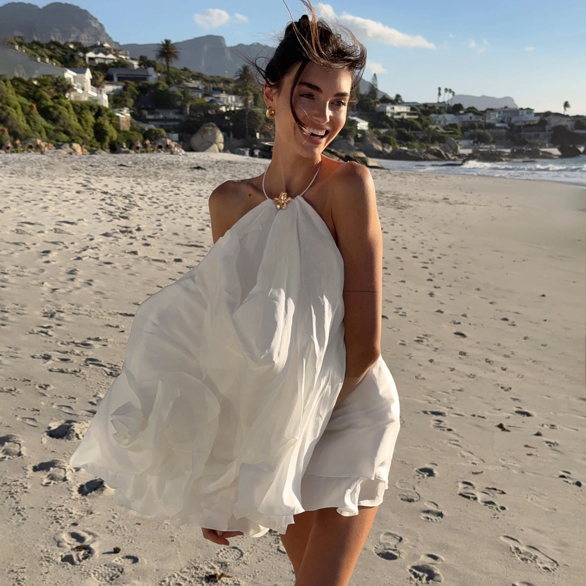 Flowy white summer mini dress