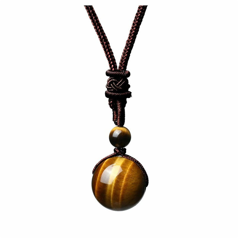 Natural Stone Rope Necklace – Amethyst, Tiger's Eye & Obsidian Healing Crystal Pendant