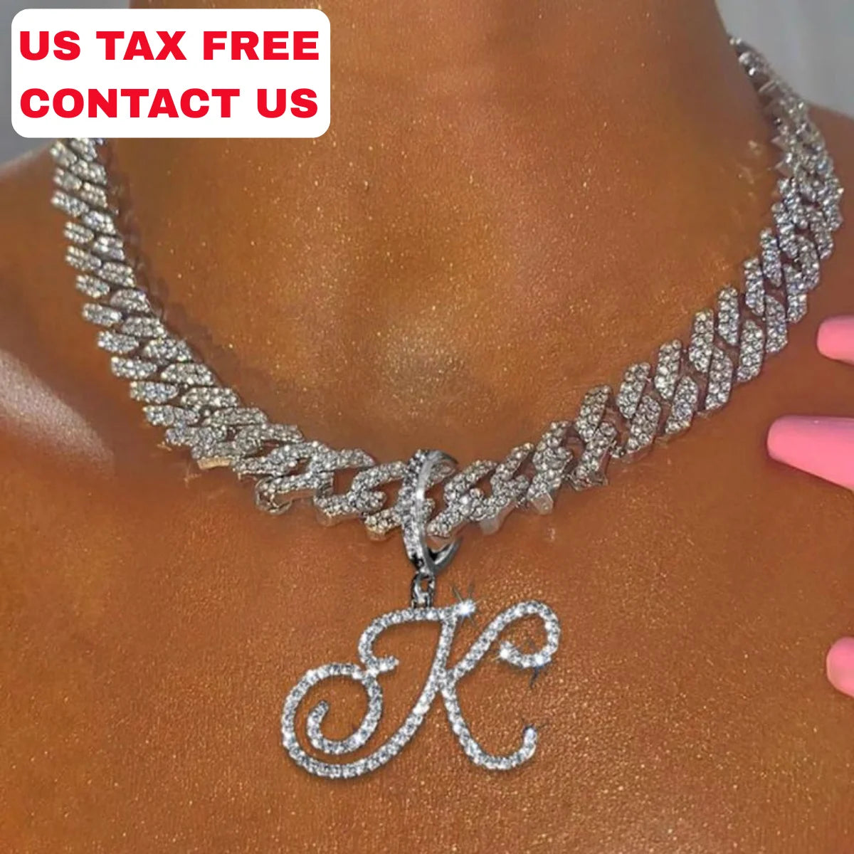 Cubic zirconia cursive initial necklace
