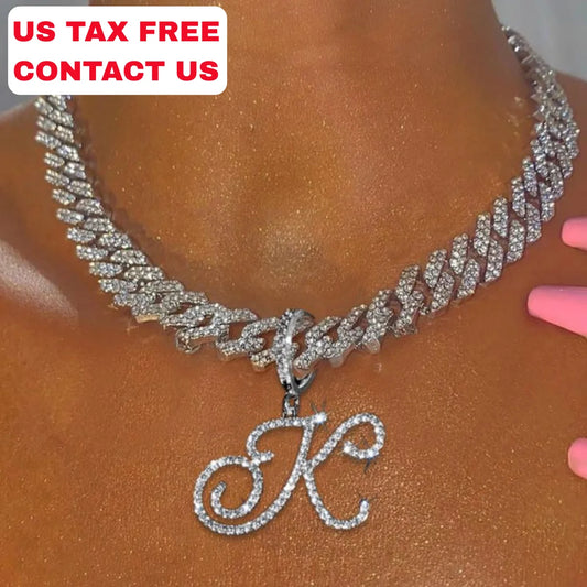 Cubic zirconia cursive initial necklace