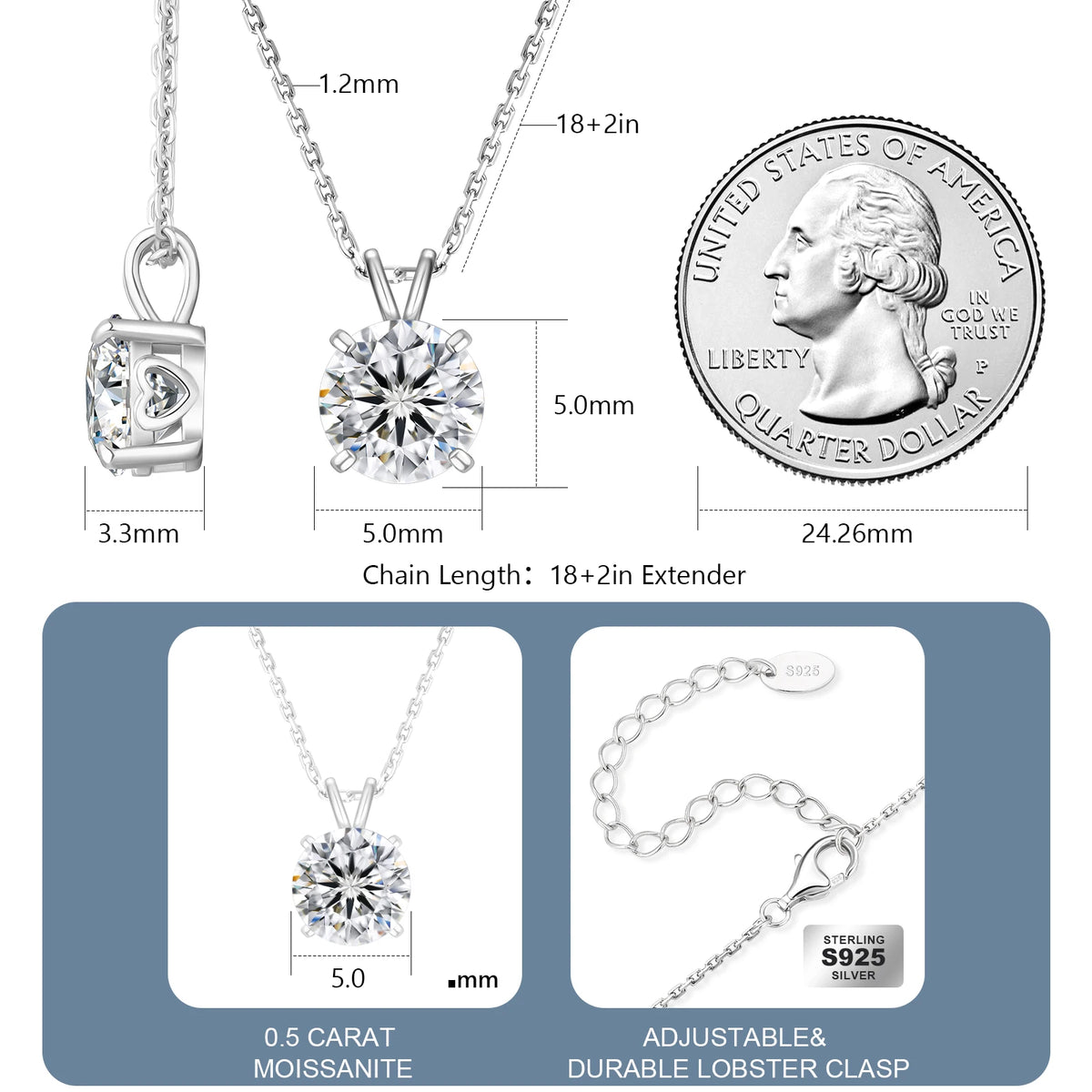Moissanite Solitaire Heart Pendant Necklace – 925 Sterling Silver, 14K Gold Plated