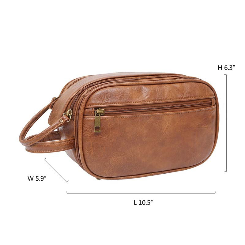 Brown leather toiletry bag