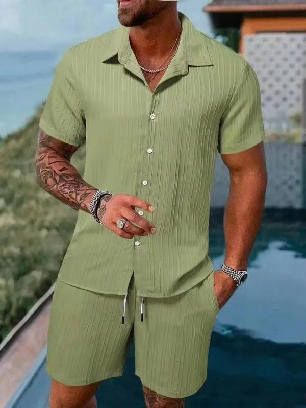 Men's Summer Shirt & Shorts Set – 2-Piece Short Sleeve Beach Outfit