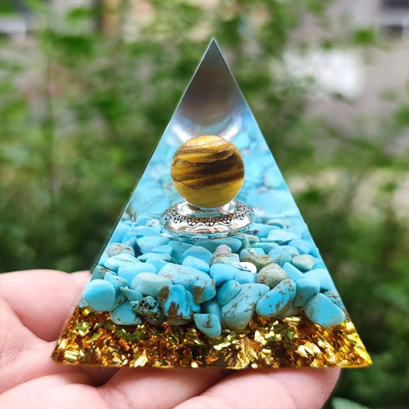 Orgone Crystal Pyramid – Resin Gemstone Chip Pyramid with Crystal Sphere for Meditation & Home Decor