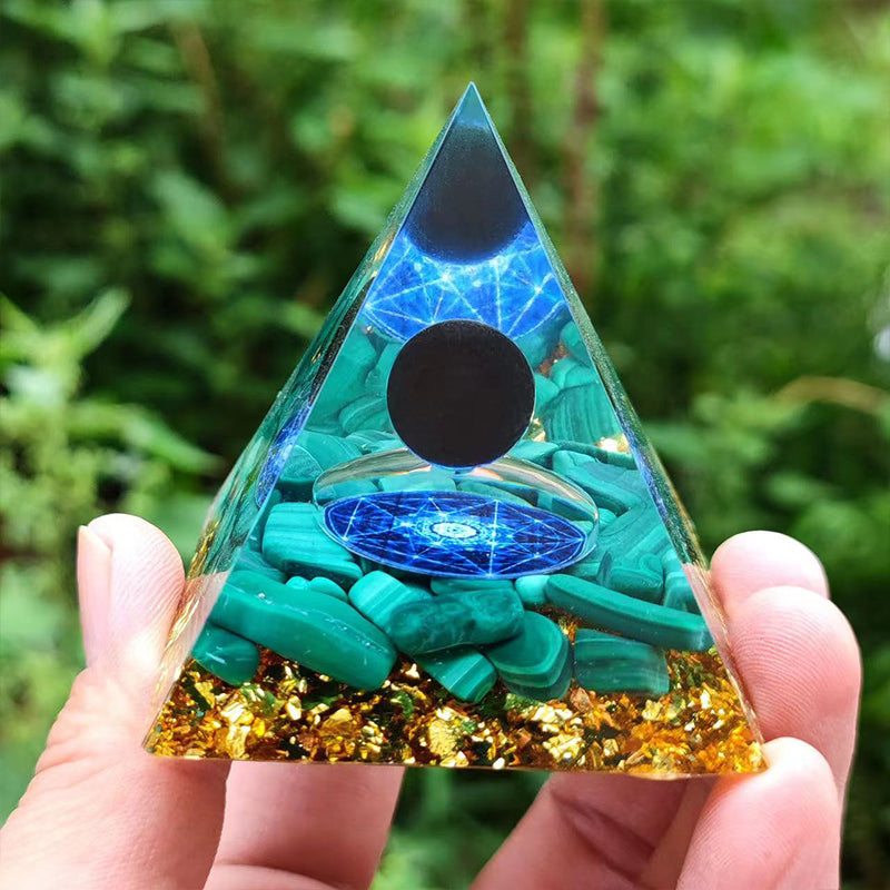 Orgone Crystal Pyramid – Resin Gemstone Chip Pyramid with Crystal Sphere for Meditation & Home Decor