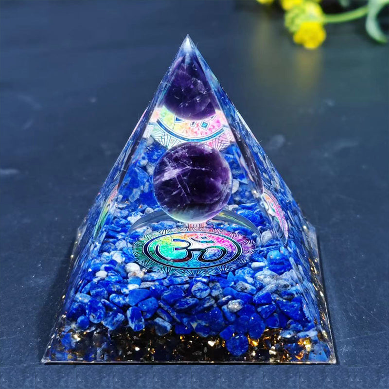 Orgone Crystal Pyramid – Resin Gemstone Chip Pyramid with Crystal Sphere for Meditation & Home Decor