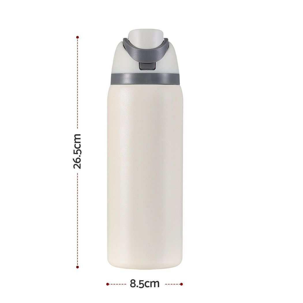 Water bottle with straw and push button lid