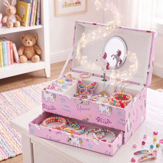 Unicorn musical jewellery box for girls pink