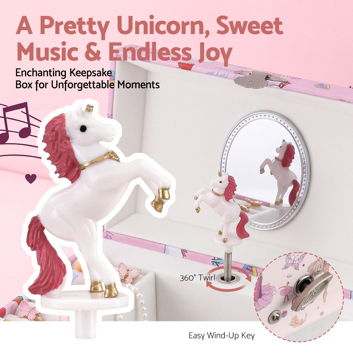 Musical jewellery box for kids bedroom dresser