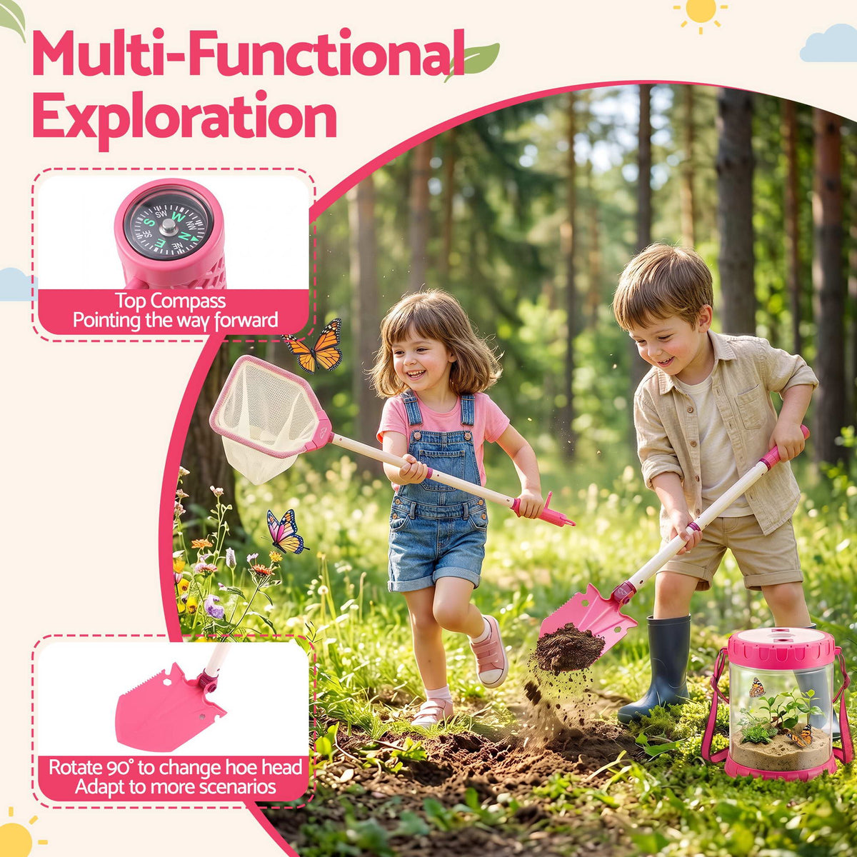 Bug catching net and insect clamp toy