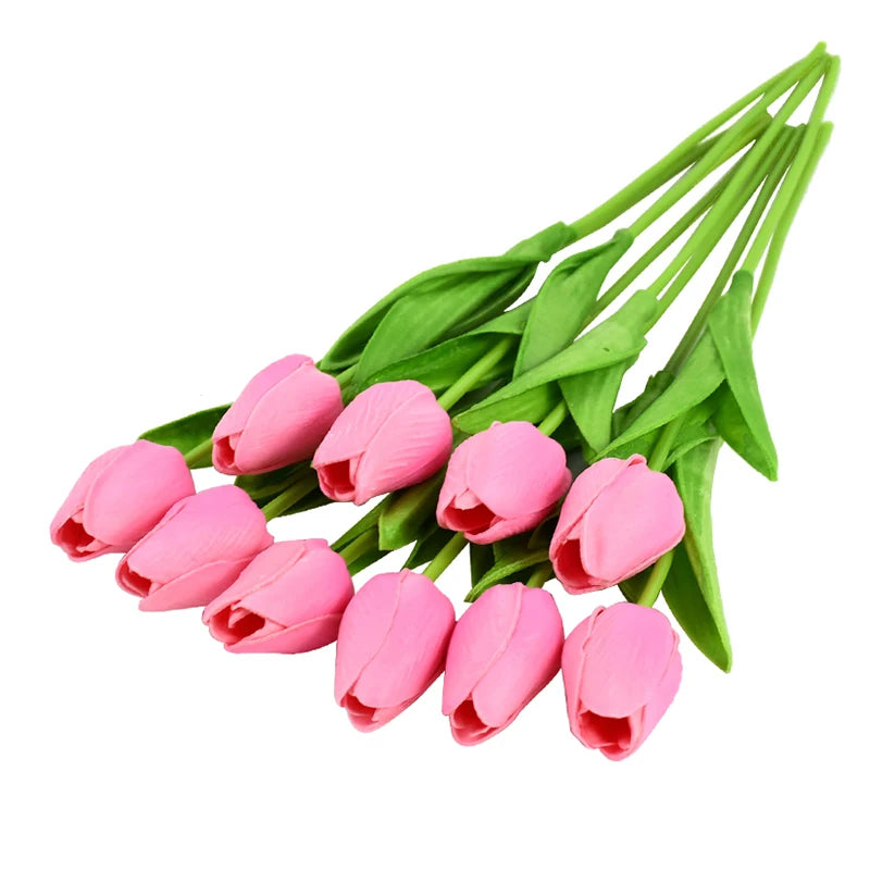 Real-Touch Artificial Tulips Bouquet (10 Stems) – Lifelike Faux Flowers for Home & Wedding Decor