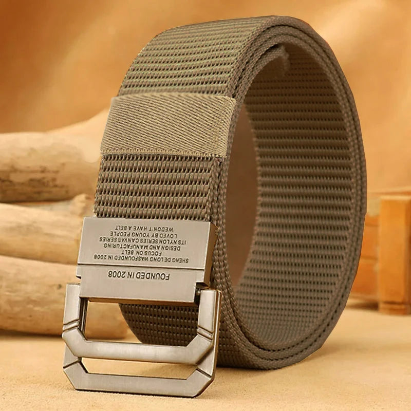 Men's Nylon Webbing Canvas Belt – Military-Style Tactical Belt with Metal Buckle