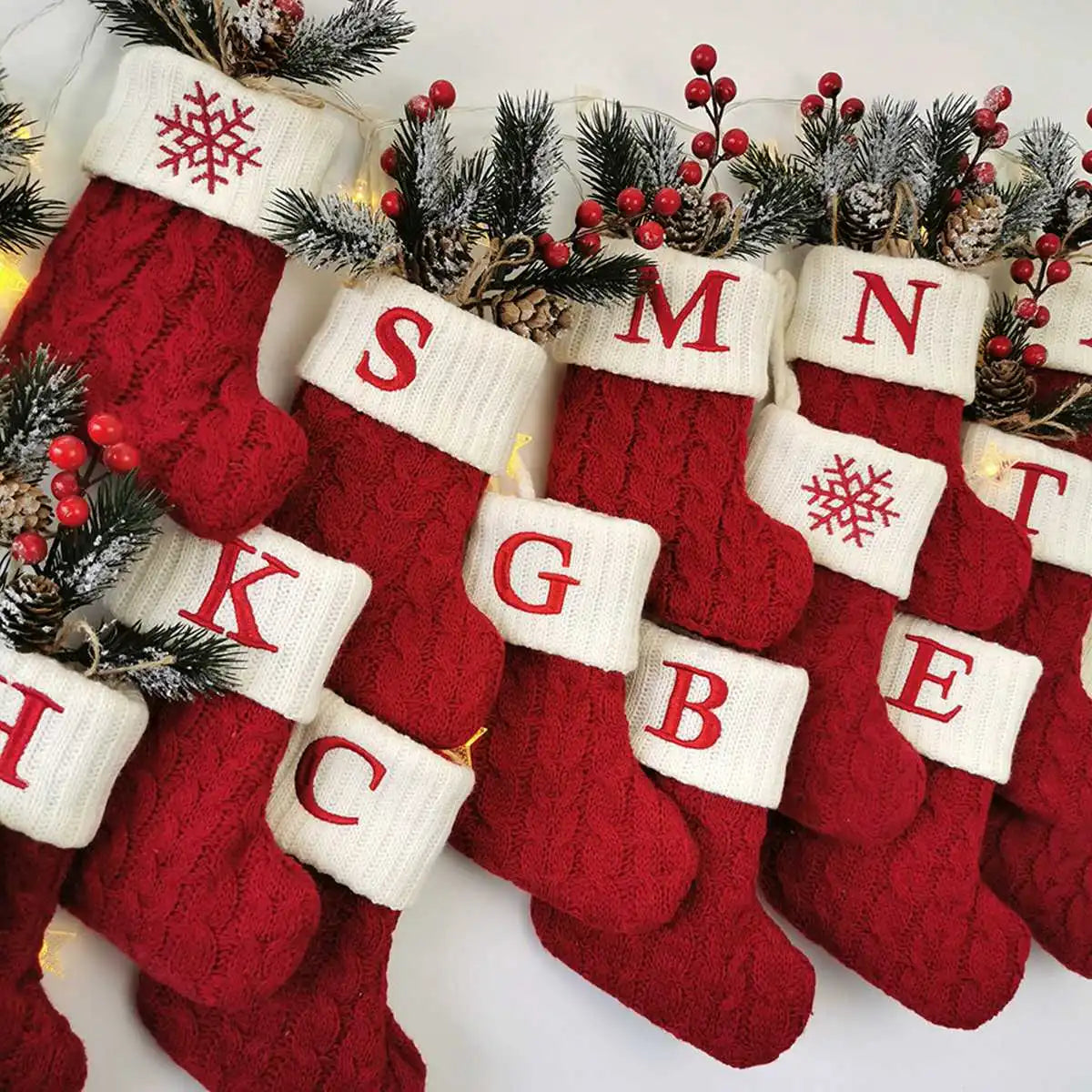 Snowflake knit Christmas stocking